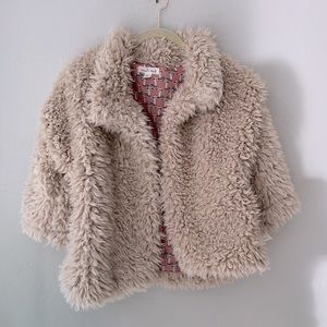 NWT COUSIN EARL FAUX FUR FUZZY TEDDY CROPPED JACKET L